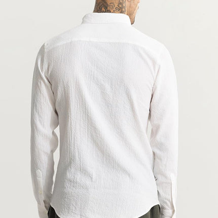 SNITCH Men's Casual Shirt | Slim Fit Full Sleeve Button-Down Collar Textured Pattern | Premium Cotton Blend & Woven Fabric for College & Casual Wear | White 