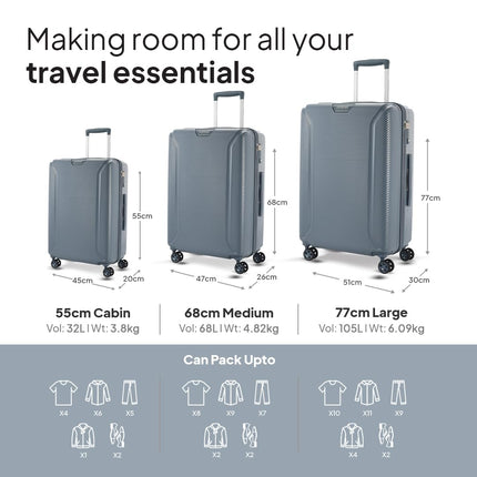 American Tourister Medium Robotech with TSA Lock & 8 Wheel, 67 CM Hard PC Check-in Suitcase for Travel/Trolley Bag for Travel/Travel Bag with Double Wheel for Women & Men - Cadet Blue 