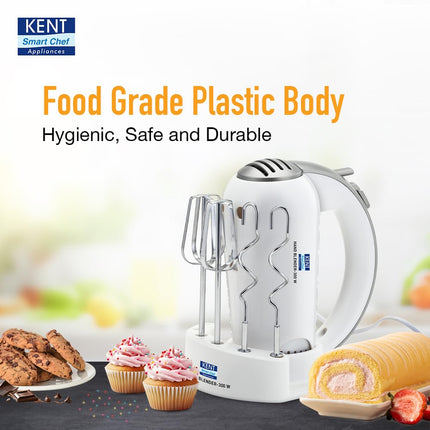 KENT 16051 Hand Blender 300 W | 5 Variable Speed Control | Multiple Beaters & Dough Hooks | Turbo Function, Plastic, 300 Watts 