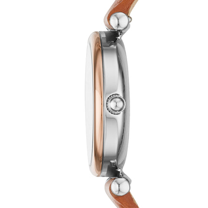 Fossil Women Leather Carlie Mini Analog Blue Dial Watch-Es4701, Band Color-Brown 