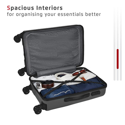 Safari Astra 8 Wheels 66 Cms Medium Check-In Trolley Bag Hard Case Polycarbonate 360 Degree Wheeling System Luggage, Trolley Bags For Travel, Speed_Wheel Suitcase For Travel, Black 
