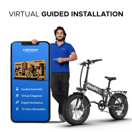 EMotorad Doodle Pro Fat-Tire Foldable Electric Mountain Bike – 250W Rear Hub Motor, 12.75Ah Removable Li-ion Battery, C6+ Display, Front/Rear Lights with Side Indicators 