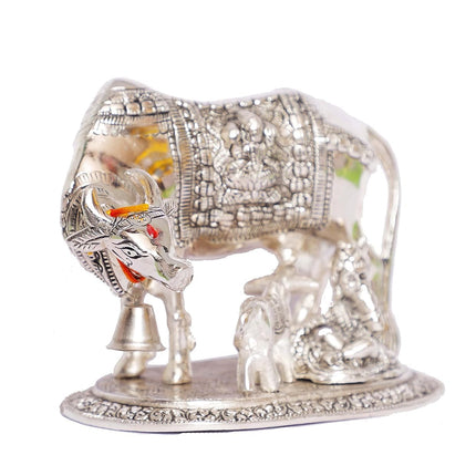 Kamdhenu Cow,Calf with Bal Gopal Krishna Metal Statue for Good Luck,Feng Shui As Table Top Figurine,Vastu,Religious Gau MATA Idol Home,Office&Table Decorative,Animal 