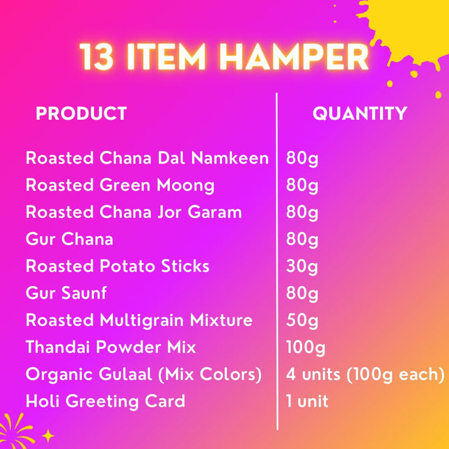 Healthy Treat Khushiyan Holi Gift Hamper | Holi Gift with Roasted Healthy Snacks, Thandai Mix, Herbal Gulal & Holi Card | Holi Gifts | Holi Thandai & Herbal Gulal Gift Box | Holi Gifts For Family and Friends | Wholesome Corporate Gifting 