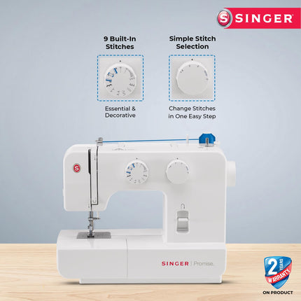 Singer 1409 Electric Sewing Machine -Built-in Stitches 9 and 22 stitch functions with 70wt Powerful motor & Feed dog with106 Teeth in 6 Rows (White) – Get Free Online Interactive Master Class 