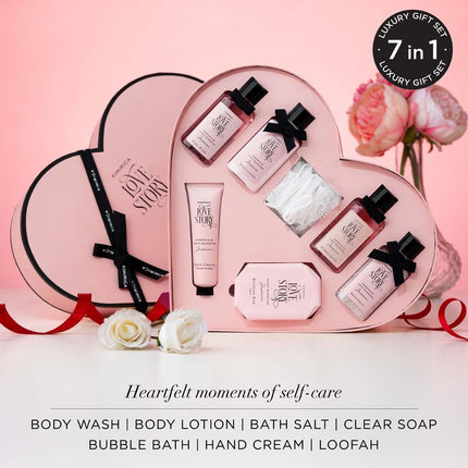 KIMIRICA Gift Set Love Story Moment For Women & Men| Luxury Bath And Body Care Set For Husband & Wife |Birthday Gift Kits|Anniversary To Pamper Your Loved Ones For All Occasion & Ages|Pack Of 7 