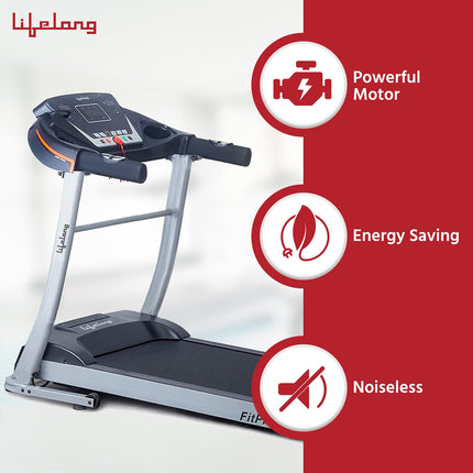 Lifelong FitPro (2.5 HP Peak) Manual Incline Motorized Treadmill for Home with 12 preset Workouts, Max Speed 12km/hr. Bluetooth Speaker|Max. User Weight 100Kg, (LLTM09) 