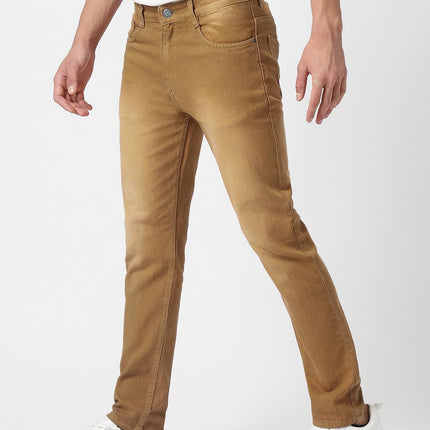 Urbano Fashion Men's Khaki Slim Fit Washed Jeans Stretchable (aveps700spr-khaki-34) 