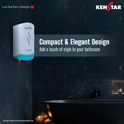 Kenstar Radix |3L|3000-Watts Powerful Heating | Electric Instant Water Heater (Geyser) |High Grade SS Tank with Advanced 4 Level Safety| Rust-Proof| White| Wall Mounting 