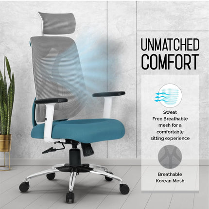 Da URBAN® Merlion Office Chair,High Back Mesh Ergonomic Home Office Desk Chair with 3 Years Warranty, Adjustable Armrests,Adjustable Lumbar Support,Tilt Lock Mechanism (Grey) 