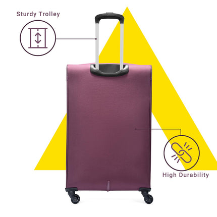 Aristocrat Skyway Large Size Soft Check in Luggage (79 cm) | Spacious Polyester Trolley with 4 Wheels and Combination Lock | Dazzling Maroon | Unisex| 5 Year Warranty 