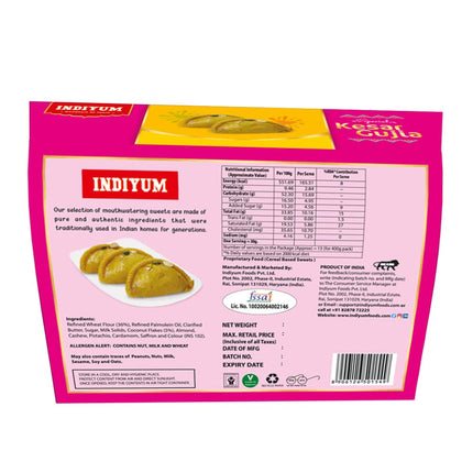 Indiyum Special Holi Sweet Kesar Gujia 400gm | Fresh Indian Mithai | Traditional Mithai | Holi Gift Hamper | Desi Ghee Gujia | Royal Saffron Flavor | Festive Sweet Gift Box | Mithai for All Occasion 