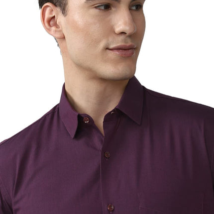 Peter England Men's Solid Regular Fit Shirt (PESFMNUBT16980_Purple 40) 