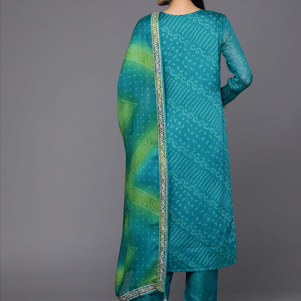 Libas Women's Poly Chiffon Kurta Sets (38126O_Turquoise Blue 