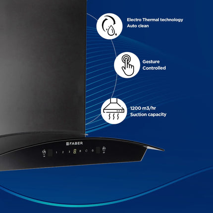 Faber 60 Cm Autoclean Chimney |1200 M3/Hr | Filterless |12Yr Warranty On Motor (2Yr Comprehensive) | (Hood Everest in HC SC FL LG 60),Touch & Gesture Control, Light Grey 
