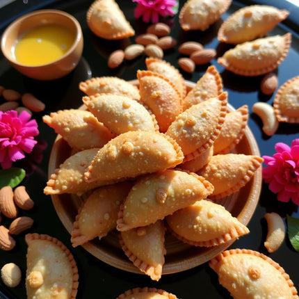 Authentic Homemade Gujiya By Savita Kitchen | Traditional Indian Sweet | Made with Khoya, Dry Fruits, and Cardamom | Crispy & Delicious | Perfect for Holi, Diwali, and Festive Gifting | Fresh, Handcrafted, and Festive Mithai Box (400g) (12 Piece Approx) 