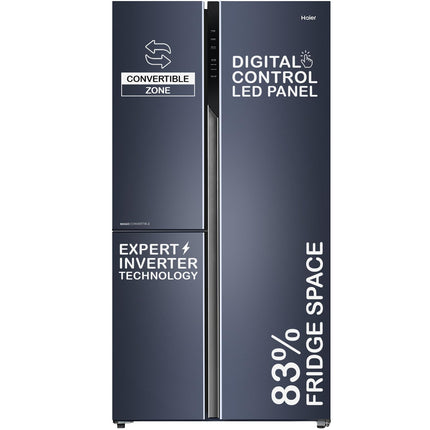 Haier 598 L, 3 Star, 83% Convertible Fridge Space, Expert Inverter, Frost Free, Side by Side Refrigerator, (HRT-683GK, Graphite Black) 