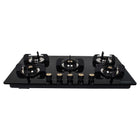 Faber Hob/Hobtop 5 Brass Burner Auto Electric Ignition Glass Top (Maxus HT905 CRS BR CI AI) Black 