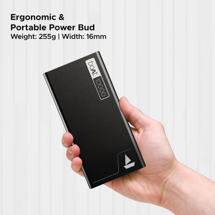 boAt Energyshroom PB300 Powerbank with 10000mAh Battery, 22.5w Fast Charging, 12-Layer Smart IC Protection, LED Indicators and Aluminum Alloy Casing(Carbon Black) 