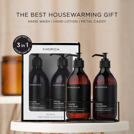 Kimirica Blooming Garden Hand Wash & Winter Hand Lotion Duo Caddy Set 100% Vegan & Paraben Free | Long Lasting fragrance Hand Lotion | Luxury Gift set | Premium Gift Set (300mlx2) 