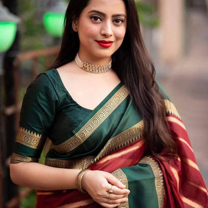 Yashika Women's Latest Woven Printed Kanjivaram Banarasi Art Silk Saree with Unstitched Blouse Material-Suitable for All Indian Weddings and Festivals (AZ-YS-OG-CHAMKILI-Parent_Maroon) 