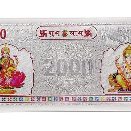 LVA CREATIONS Fine pure Silver Currency Note coin bar of 2000 lakshmi ganesh laxmi with 999 Purity for gift in happy birthday gift & happy anniversary gift festive gift pack for pooja & Dhanteras diwali. gift for wife birthday wedding special 