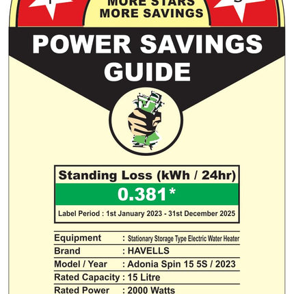 Havells All New Adonia Spin 15L 5 Star Storage Water Heater(Geyser)|Faster Heating|Safe to use|Saves electricity|Feroglas Coated Anti Rust Tank| Temp. setting knob|7 Yr. Tank Warranty| Made In India 