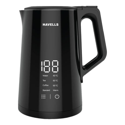 Havells I-Conic 1.5 Litre Digi Kettle with double wall and 304 stainless steel tank (Black), 1600 Watts 