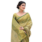 ZECVA Women's Pure Kanchipuram Kanjivaram Silk Saree For Women With Zari Weaving All Over Saree Attach With Unstitch Blouse Piece (GREEN) 