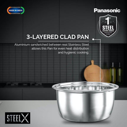 Panasonic SR-G18(SUS) I 660 Watts I Fully 304 Stainless Steel Automatic Electric Rice Cooker 1.8 Litres |3 Layer Stainless Steel Clad Pan, Lid and Plate I Cooks upto 1 Kg Raw Rice|With Keep Warm 