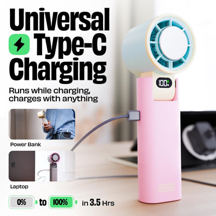 NUUK BFF Hand Fan, 13000 RPM Personal Fan with IceTouch™ Cooling | 3600mAh USB Rechargeable Battery [Up to 10H] | Quiet Foldable Fan for Travel, Commute, Office, Makeup & Outdoor | 100-Speed Dial 