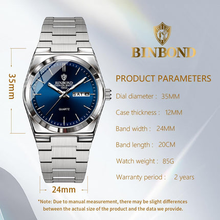 BINBOND Women's Watches Blue Dial with Date Stylish Dress Stainless Steel Analog Quartz Luxury Elegant Ladies Wrist Watch for Girls&Miss Waterproof Luminous 