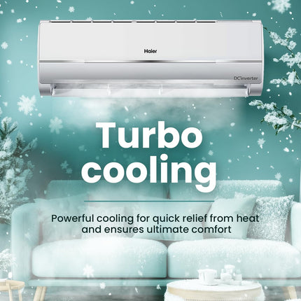 Haier 1.5 Ton 3 Star Twin Inverter Split AC (Copper, 5 in 1 Convertible, Anti Bacterial Filter, Cools at 54°C Temp, Long Air Throw - HSU17V-TMS3BN-INV, 2024 Model, White) 