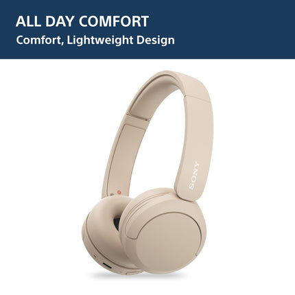 Sony WH-CH520 Wireless Bluetooth Headphones with Mic, Up to 50Hrs Battery-Beige 