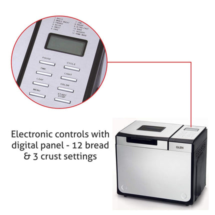 Glen Bread Maker & Atta Kneader Fully Automatic 12 Pre-Set Functions Electronic Control Panel, 615W Silver (3034) 2 Years Warranty 