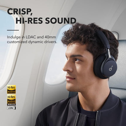 soundcore by Anker,Space One Active Noise Cancelling Bluetooth Over Ear Headphones with Travel Pouch,2X Stronger Voice Reduction,40H ANC Playtime,App Control,Ldac Hi-Res,Ergo Design for Comfort Fit 