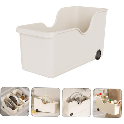 HomeEssentials plastic Multi-Purpose Storage Basket with Wheels - Ideal for Kitchen Utensils, Pots, Spice Jars, and Books - Portable Under Sink Organizer for a Clutter-Free Space (Set of 3, White) 