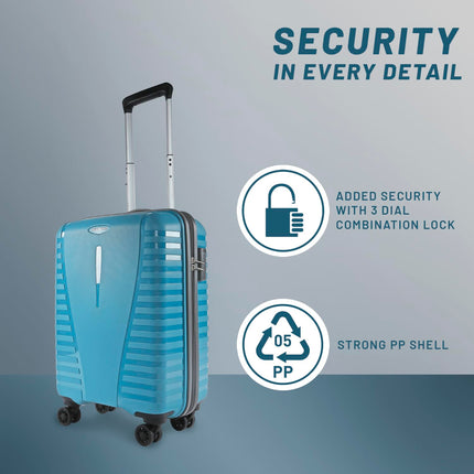 Aristocrat Airpro Cabin 55 Cm(Small) Polypropylene 360 Degree 8 Wheels Trolley Bag for Travel Hard Case Luggage, Lightweight with Combination Lock & Robust Trolley with 7 Yrs Warranty (Teal Blue) 