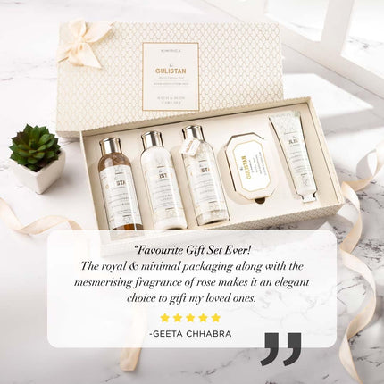 Kimirica The Royal Gulistan Luxury Gift Set for Women & Men| Pampering Kit for Anniversary, Birthdays & All Special Occasions | Majestic fragrance of Rose | 5 Piece Gift Set | 100% Vegan 