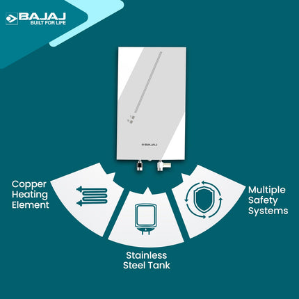 Bajaj Skive 5 Litre Instant Water Heater for home| High Grade SS Tank| Multiple Safety System| Suitable for High Rise| Shock Resistant| Rust Proof Outer| 5-Year* Tank Warranty by Bajaj 【White】 