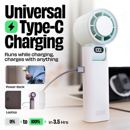 NUUK BFF Hand Fan, 13000 RPM Personal Fan With Icetouch Cooling |3600Mah USB Rechargeable Battery [Up To 10H] |Quiet Foldable Fan For Travel, Commute, Office, Makeup & Outdoor | 100-Speed Dial, Green 