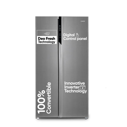 Candy 602 L Frost Free Side by Side Refrigerator with 100% Convertible Technology, Digital Control Panel and Magic Convertible Cooling 2-door (Shiny Steel, CSS6600TS) 