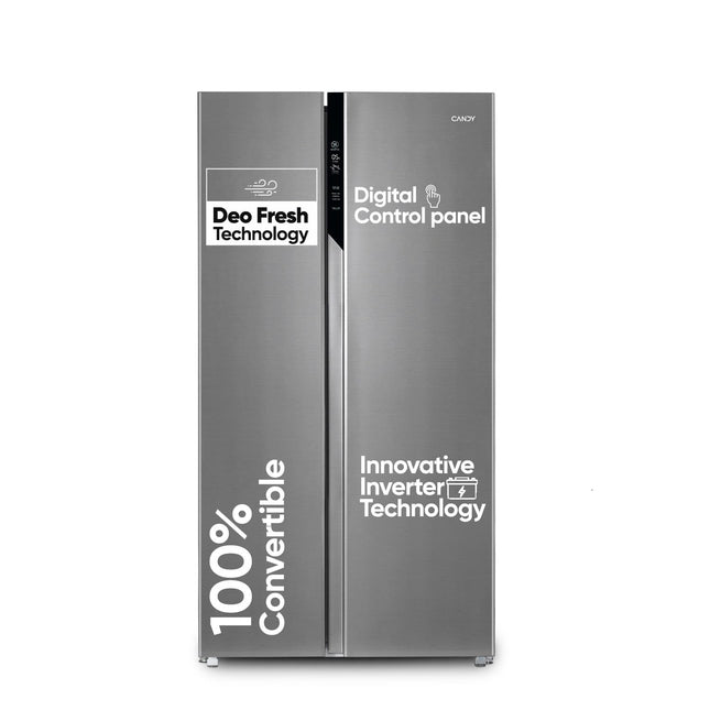 Candy 602 L Frost Free Side by Side Refrigerator with 100% Convertible Technology, Digital Control Panel and Magic Convertible Cooling 2-door (Shiny Steel, CSS6600TS) 