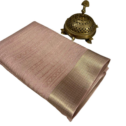 Women Pure Brocade Mysore Silk Sarees, Zari Weaving, Rich Pallu, Jacquard Blouse, Peach Saree 