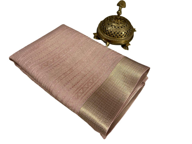 Women Pure Brocade Mysore Silk Sarees, Zari Weaving, Rich Pallu, Jacquard Blouse, Peach Saree 