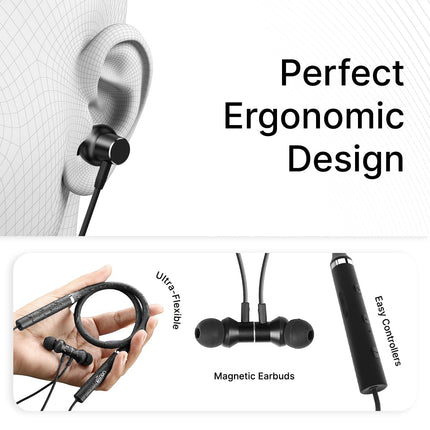 pTron Tangentbeat in Ear Bluetooth 5.0 Wireless Headphones with Mic, Deep Bass, 10mm Drivers, Clear Calls, Dual Pairing, Fast Charging, Magnetic Buds, Voice Assistant & IPX4 Wireless Neckband (Black 