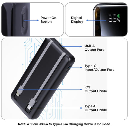 pTron Dynamo Power 20000mAh 22.5W Super Fast Charging Power Bank with Quick Charge & 20W Power Delivery, Built-in Charging Cables, 4 Outputs, Type-C Input/Output Port & LED Battery Display (Black) 