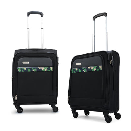 Aristocrat Commander 55Cms Premium Polyester with PVC Coating Softshell Sided Cabin Size 4 Wheels Small Black Inline Suitcase, Medium 