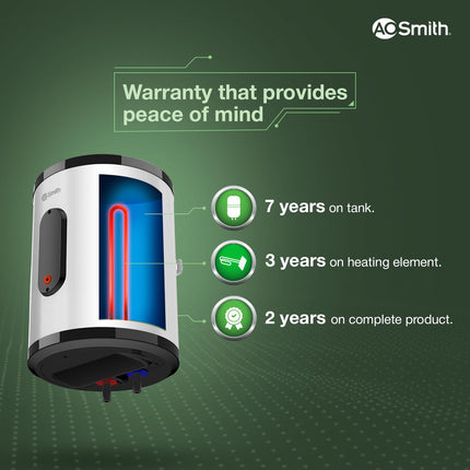 AO Smith Geyser 25 Litre 5 Star BEE Rating | 2KW | Storage Water Heater With 2X Corrosion Resistant Blue Diamond Glass Tank | Warranty: 7 Yr Tank, 3 Yr heating element & 2 Yr Overall | VAS PLUS 25L 