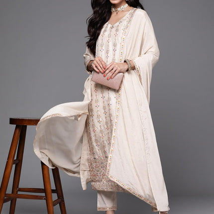 Libas Women's Silk Blend Kurta Sets (33338O_Beige 